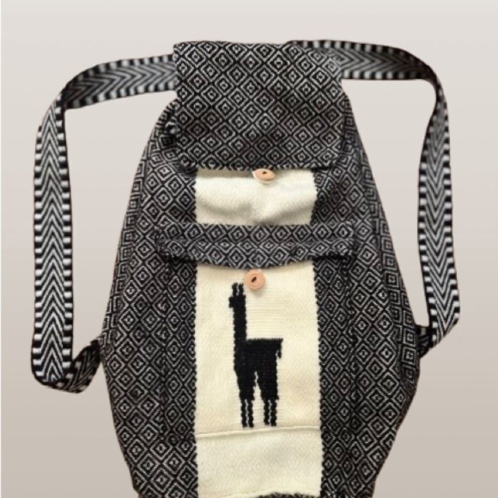 Black and Cream Textured Lama Backpack